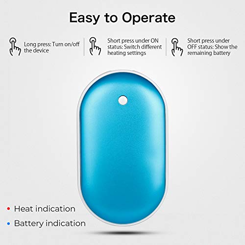 Rechargeable Hand Warmer, 5200mA Reusable Electric Pocket USB Hand Warmers/Power Bank, for Raynauds, Outdoors, Winter(Blue)