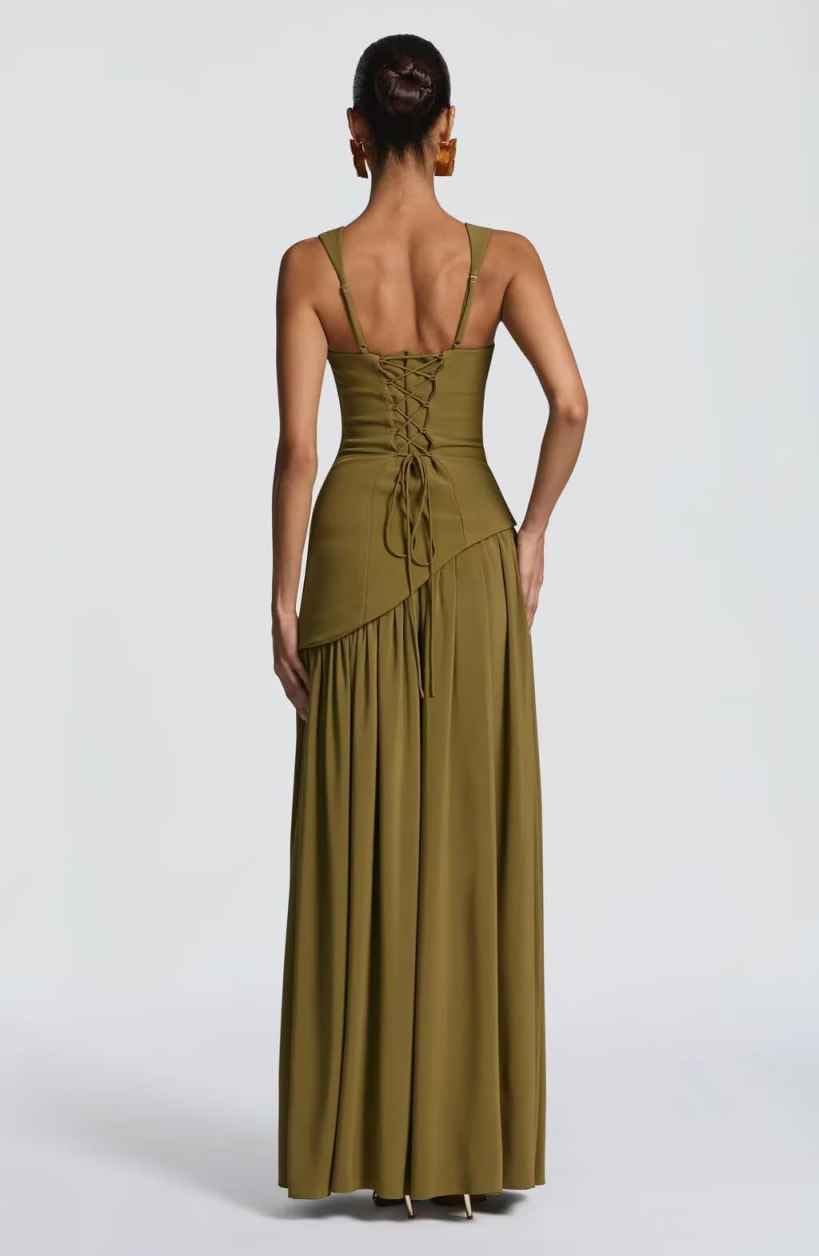 Chiffon Bridesmaid Dress with Scarf A-line Side Slit Corset Long Formal Dresses for Women