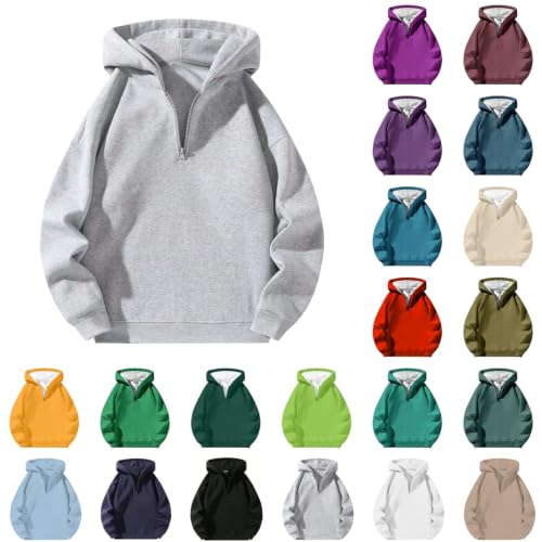 Loinjsnktng Mens Hoodies Pullover Quarter Zip Long Sleeve Drop Shoulder Sweatshirts Baggy Zip Up Workout Fall Winter Hoodie Grey