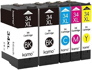 Kamo 34XL Printer Cartridges Multipack Compatible with Epson 34 34XL Ink Cartridge Workforce Pro WF-3725, WF-3720, WF-3725DWF, WF-3720DWF (2 Black, 1 Cyan, Magenta, Yellow)
