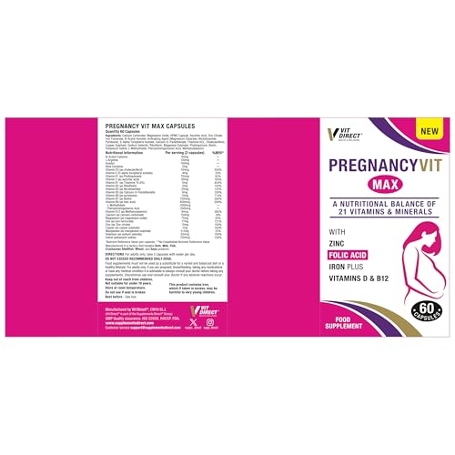 Vit Direct - Pregnancy VIT Max Capsules - 60 Capsules - with Zinc, Folic Acid, Iron, Vitamin D & B12 - Contains 21 Vitamins & Minerals - Pregnancy Vitamins for Women - Reduces Tiredness & Fatigue - Image 8