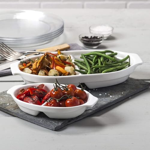 WM Bartleet & Sons 1750 TSET109 Traditional Porcelain Set of 2 Divided Vegetable and Sides Serving Dishes (22cm & 32cm) – White - Image 7