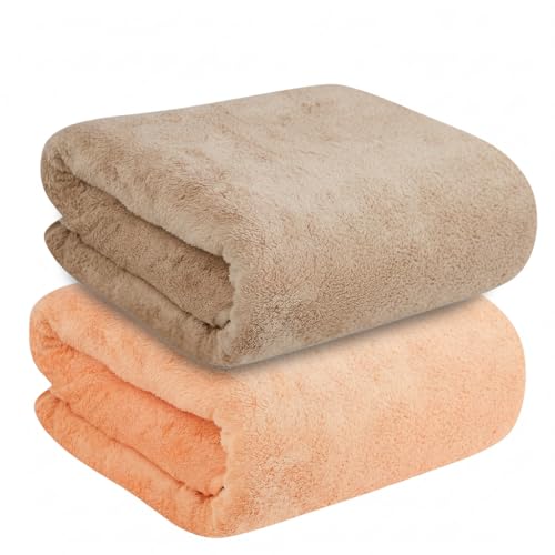 Image of Dribble Coral Fleece 450 GSM Bath Towel 70x140 cm | Ultra Soft, Quick Dry, Highly Absorbent | Lightweight & Skin-Friendly Towel for Bathroom, Gym & Travel, (Peach /Brown, Pack of 2)