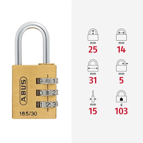 ABUS Zahlenschloss 165/30 - Vorhängeschloss aus Messing - mit individuell einstellbarem Zahlencode - Kofferschloss / Spindschloss - ABUS-Sicherheitslevel 3