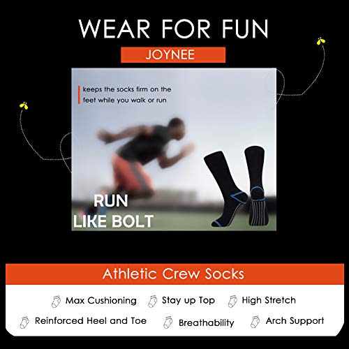 Joynée Mens 6 Pack Athletic Performance Cushion Crew Socks For Running And Workout,Black,Sock Size:10-13 #TOP5