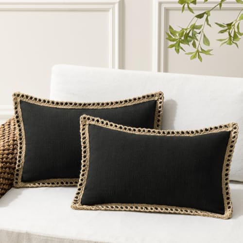Phantoscope Pack of 2 Farmhouse Decorative Solid Pillow Cover Burlap