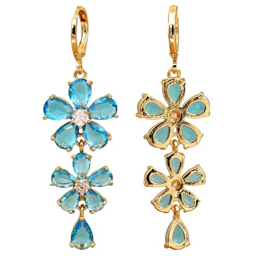 Vuskdtei18K Gold Plated Flower Dangle Earrings for Women, Hypoallergenic Cubic Zirconia Earrings, Elegant Chandelier Drop Earrings, Statement Jewelry Gifts Fashion2