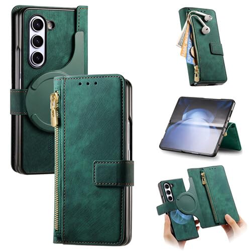 Protection Samsung Galaxy Z Fold 4 antichoc verte en cuir à clapet