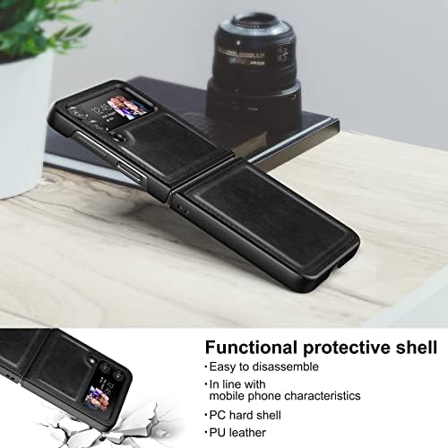 Foluu Galaxy Z Flip 4 Case, for Samsung Galaxy Z Flip 4 5G Leather Case, PU Leather + Hard PC Shell Ultra Thin Slim Durable Protective Phone Case Cover for Samsung Galaxy Z Flip 4 5G 2022 (Black)