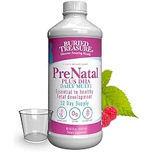 Buried Treasure Prenatal Plus DHA Complete, 16 oz Orange Banana Flavor, High Potency Liquid Formula Supplement for Before, During, Post Pregnancy, Natural DHA Omega3 Iron Vegetarian Safe w/Dose Cup