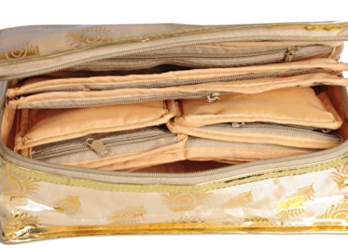Image of Sunesh Creation Set of 10 Makeup Pouches Necklace Earrings Cosmetic Vanity Storage Box Jewellery Organizer Toiletry Organizer Pouch for Women Color - Gold