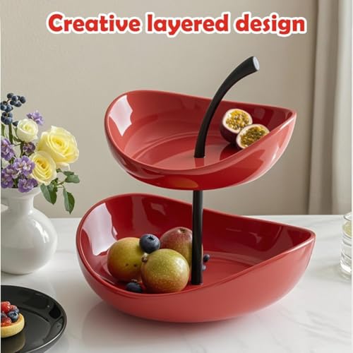 Frutero de cerámica de dos pisos, estante para postres y mesa de centro 5
