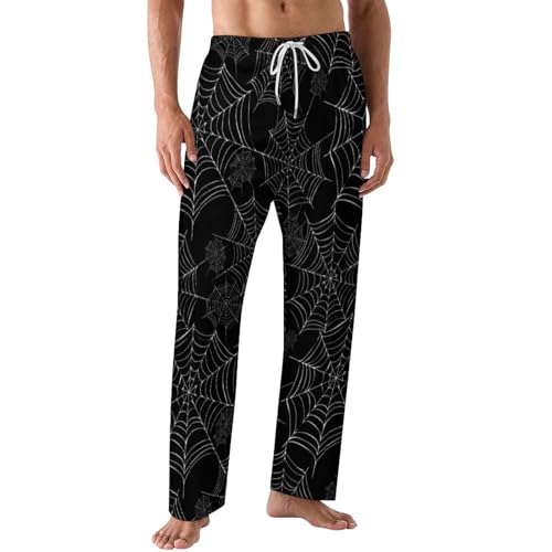Bagea-Ka Halloween Spider Black Spiderweb Pattern Mens Pajama Pants Lounge Sleep Long Pants with Pocket Loungewear