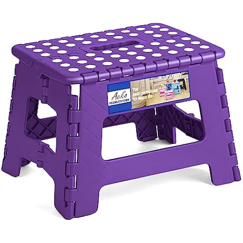 ACKO 9 Inch Folding Step Stool, Non-Slip Foldable Stools for Kids, Purple