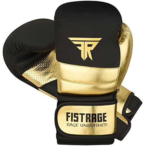 Fistrage Boxing Gloves Metallic Leather Mma Training Muay Thai Kick Boxing Sparring Heavy Bag Workout Glove Mitts For Men & Women (Golden-Black, 12 Oz) #TOP5