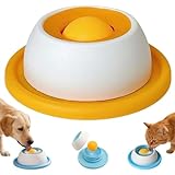 Cuenco para lamer Perros, Lick Bowl para Perros Antideslizante con Bola Giratoria, Juguete Interactivo de Alimentación Lenta Que Reduce la Ansiedad y el Aburrimiento (Amarillo)