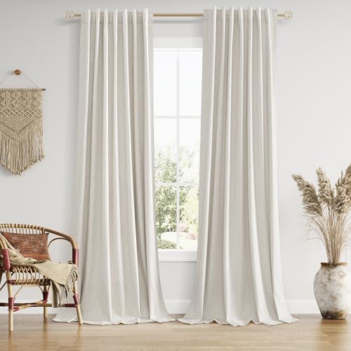 Guken Extra Long 100% Blackout Linen Curtains 102 Inches for Bedroom Boho