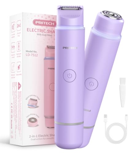 Bikini Trimmer for Women Dual Head Facial Hair Remover 2 in 1 Electric Razors for Women,Waterproof Public Hair Trimmer for Face,Underarm,Leg,USB-C Smart Light (Purple)