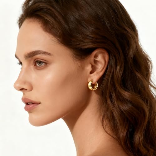 Gold Hoop Earrings for Women Chunky Thick Huggie Hoops 14K Gold Plated Small Simple Earrings Jewelry Gift2