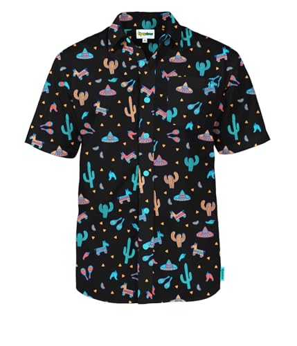 Tipsy Elves Mens Hawaiian Shirts Funny Novelty Aloha Beach Party Shirt Button Down Stretch Fabric Modern Fit Machine Wash Black Midnight Fiesta XX-Large
