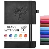 PERCUN Blank Journal Ntebook for Men & Women, 160 Pages Blank Journals for Writing, Drawing,Sketch Book,5.9' x 8.5' Leather Sketchbook, Unlined Notebook for Work, School, Art (Black)