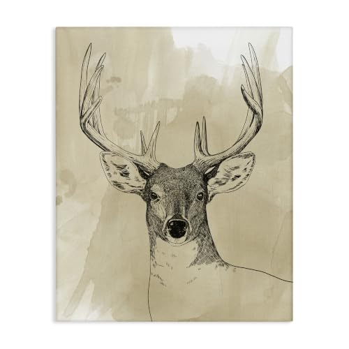 Rustic Deer Portrait Drawing, 30 x 40 Inch Canvas Wall Art