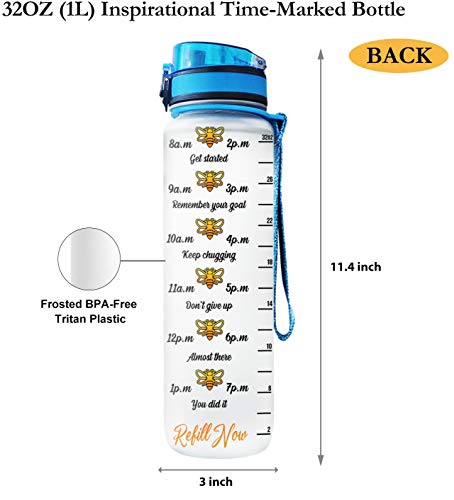 64Hydro 32Oz 1Liter Motivational Water Bottle With Time Marker & Removable Strainer Flip Top Leakproof Durable Bpa Free Non-Toxic For Home Work Gym Fitness Sports - Bee Sunflower Sunshine #TOP3