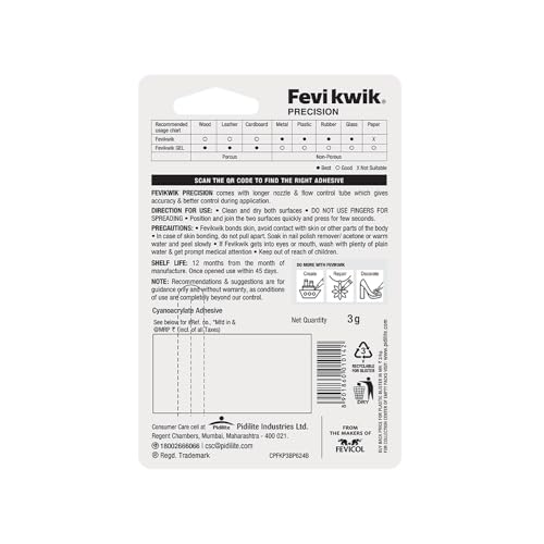 Image of Pidilite Fevikwik Precision 3g | All Purpose Instant Glue For Accurate Repair | Longer Nozzle And Flow Control Tube | Ideal For Metal, Rubber, Ceramic, Glass | Multipurpose Use