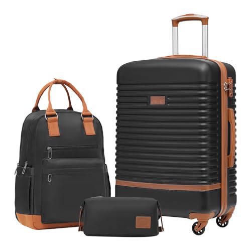 COOLIFE Valise, 3 Pièces Set de Valise avec Sacs de Voyage et Trousse de Toilette pour Voyages d'affaires, Serrure TSA et roulettes Pivotantes à 360°...