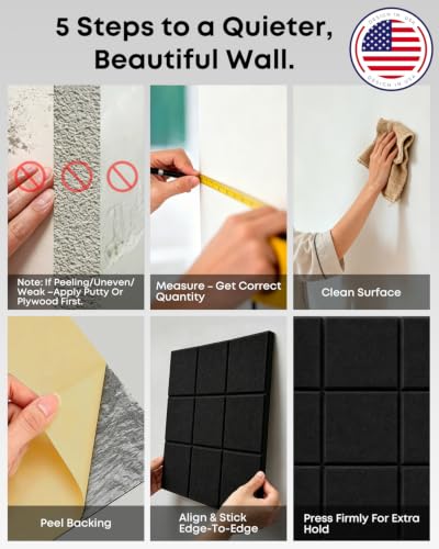 12 Paneles Acústicos para Pared con Auto-adhesivo, 30 x 30 cm, Paneles de Espuma de Alta Densidad para Reducción de Ruido para Estudio, Oficina miniatura 7