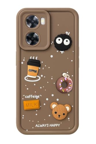 Image of Bintage Cute Fun Ball | Taddy Cartoon 3D Smiley Coffee Cup | Milk Donut | Full Protection Rubber Back Cover Compatible for Oppo CPH2473 / Oppo A77s - Brown
