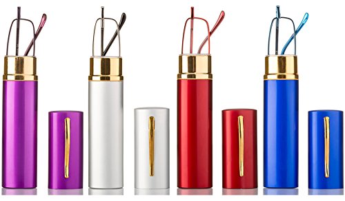 4 Pack Compact Reading Glasses in Aluminum Case Spring Hinged Metal Reading Glasses in Tube Portable Light Weight Reading Glasses 1.50