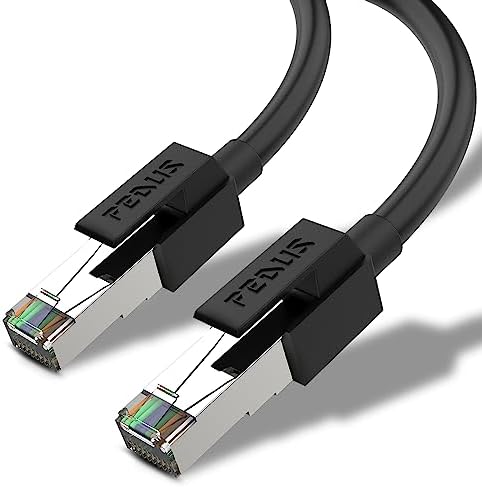 FEDUS Cat7 Ethernet Laptop Cable Pure Bare Copper Double Shielded Outdoor & Indoor Lan Wire Heavy Duty High Speed Solid 24 AWG Network Cable 10Gbps,600Mhz,Weatherproof S/FTP UV Resistant(15M,BLACK)
