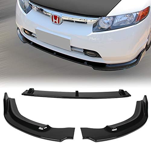 3PCS Front Bumper Lip Kit fit for compatible with 2006-2008 Honda Civic 4DR/Sedan, CS-Style Splitter Trim Protection Spoiler, Air-Dam-Chin-Diffuser (Painted Black)