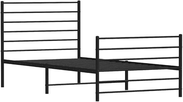 Bed Frame Black Powder-Coated Steel Twin Bed Frame Rectangular Furniture