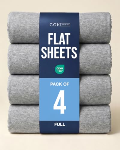 Full Size Flat Sheet - Pack of 4 Top Flat Bed Sheet Only - Heathered Grey