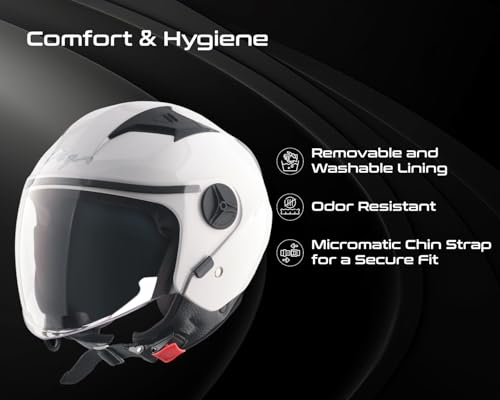 Image of Vega VO-05 Clark ISI Certified Open Face Motorcycle Helmet with High-Impact ABS Shell, Scratch-Resistant Visor, Comfortable Breathable Inner Padding & Secure Strap - White - L