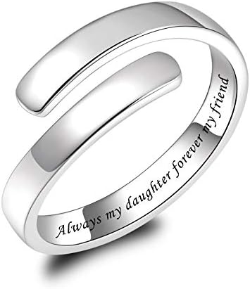 BEILIN 925 Sterling Silver Inspirational Jewelry Rings Adjustable Ring Personality Encouragement Gift for Teens Girls Women (Always my daughter forever my friend)