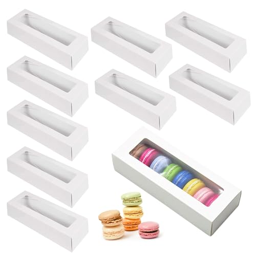Lhdfyqt 10 cajas de macaron, caja de embalaje transparente, cajas de embalaje de macarons con ventana transparente, cajas para cupcakes para galletas, postres, donut cupcakes (blanco)