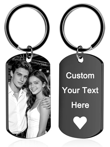 BEXOA Custom Keychain with Picture, Customized Photo Text keychains for Boyfriend Men Dad Gifts (Engraving - Image & Text)