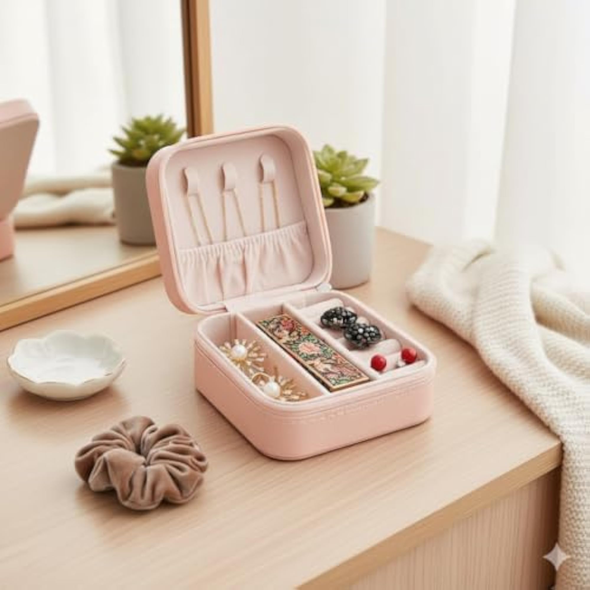 Faux Leather Mini Jewelry Travel Case, Small Organizer