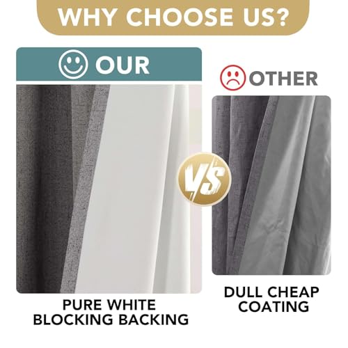 Image of H.VERSAILTEX Linen Curtains 100% Blackout Curtains for Bedroom 90 inch Long Full Light Blocking Nature Linen Blended Window Curtains for Living Room Nickel Grommet (2 Panels, Grey)