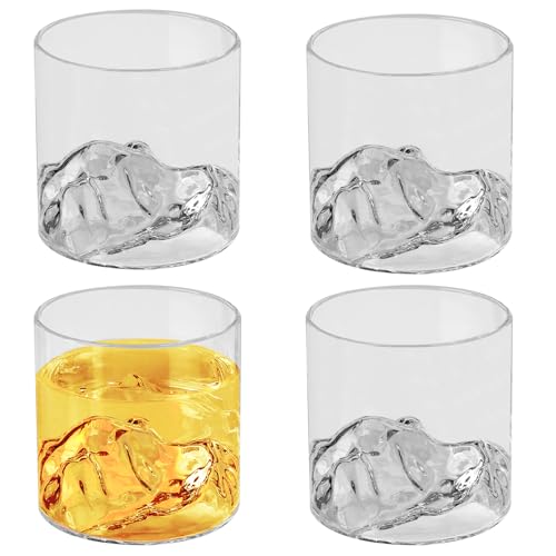 WANDGU Lot de 4 verres à whisky - 200 ml - Verres à rhum - Verres à cocktail - Design paysage de montagne - Pour whisky, rhum et boissons mélangées -...