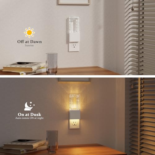 Image of JandCase Night Lights Plug into Wall, Dusk to Dawn Sensor, 3000K Soft White LED, Acrylic Bubble Design, 0-100lm Adjustable Brightness, Foldable Nightlight for Bedroom, Bathroom, Living Room, Hallway