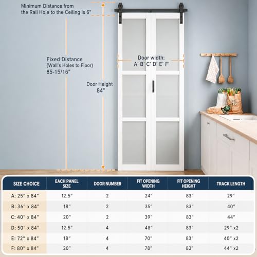 White 3 Lite Frosted Glass Bifold Barn Door, 36"×84" | Paintable Frosted Glass Bifold Sliding Barn Door with Hardware Kit Included, Water-Resistant Primed White Finish, pantry miniatura 3