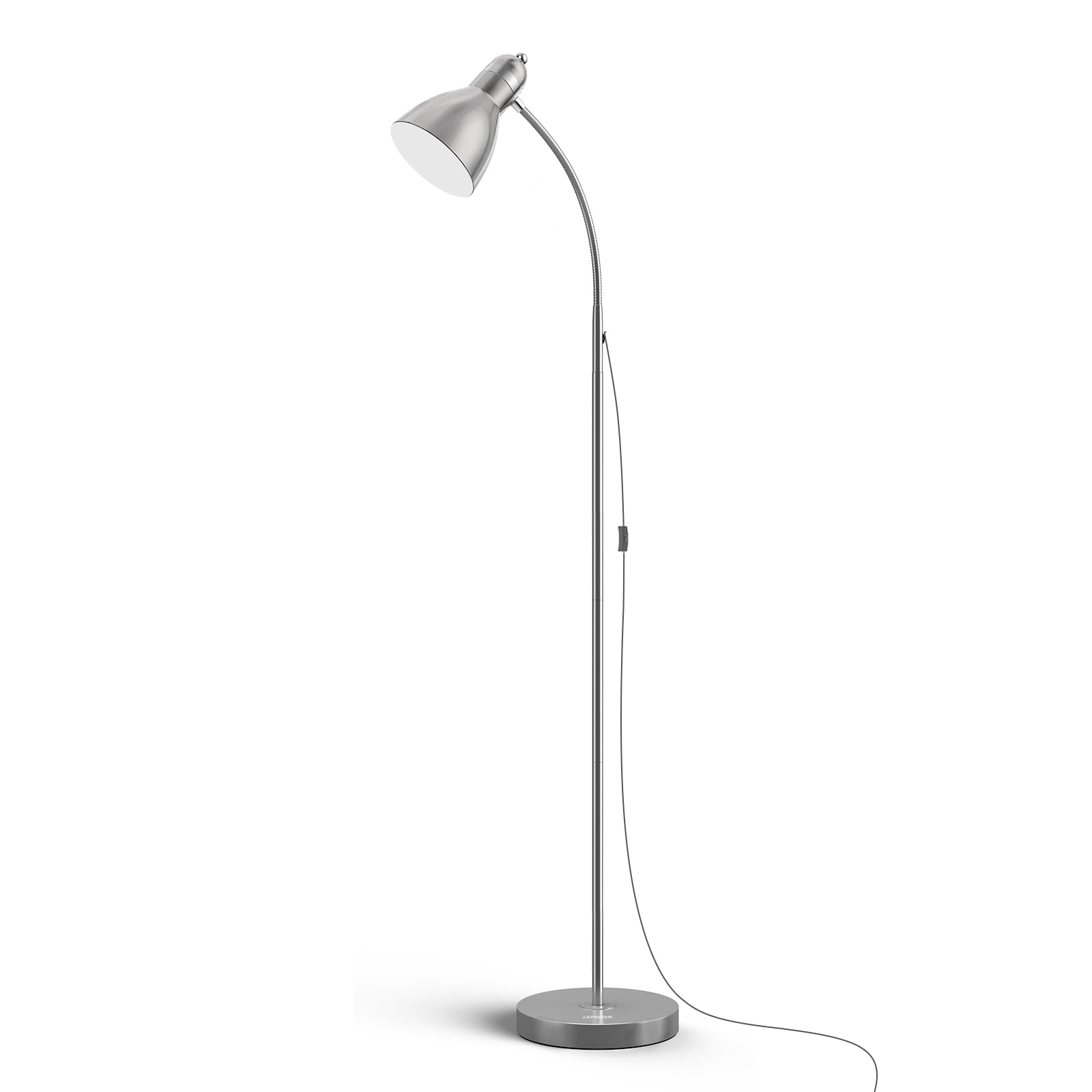LEPOWER Floor Lamp, Metal Standing Lamp with Adjustable Gooseneck, Heavy Metal Base, Reading Pole Lamp for Office, Silver Floor Lamps for Bedroom, Living Room
