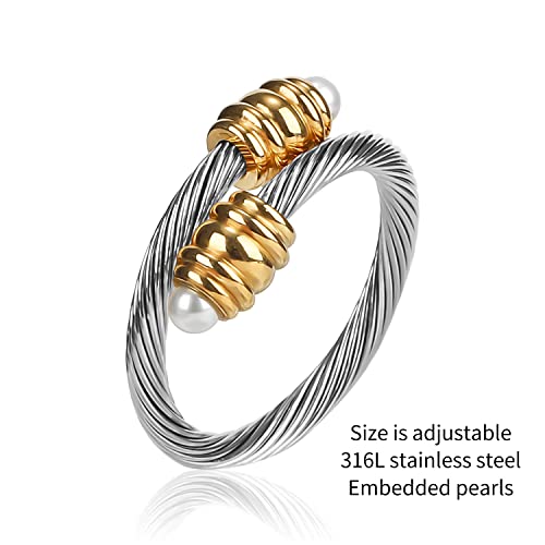 FOCUSTEEL Cable Ring, a Cuff Pearl Ring Designed to Fit Finger Circumference Between 70mm-90mm — view 3