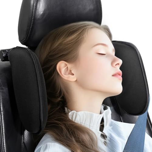 Spurtar Reposacabezas Coche Sujeta Cabezas Coche para Niños Transpirable Ajustable Reposacabezas Coche Niño Cojín Almohada de Cuello del Coche Dormir en el Automóvil Viaje Accesorios Coche, (Negro)