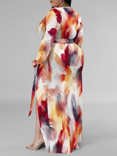 Image of PinkPatty Women's Plus Size Long Sleeve Maxi Dress Casual V Neck Slit Tie Waist Wrap Dresses for Party Cocktail