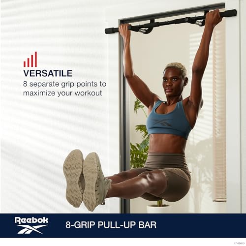 Reebok 8-Grip Pull-Up Bar, Multi-Function Upper Body Workout Rod, Door Frame Fitness Beam with 8 Sure Grip Foam Handles, Portable Chin Up Bar for Strength Training Exercise at Home or Gym by Reebok - Image 3
